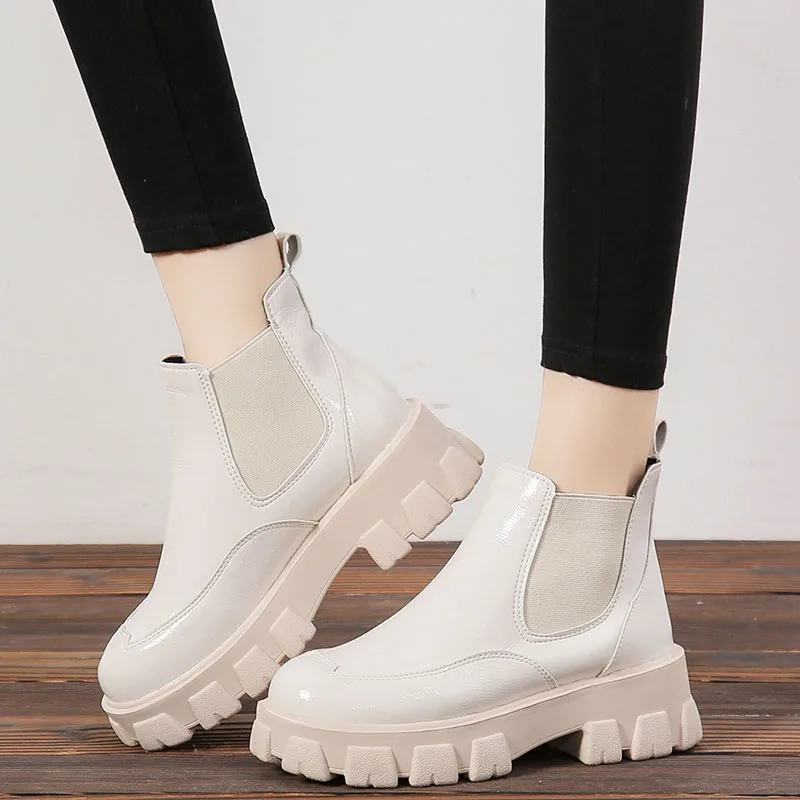 Women's Boots Autumn Round Toe Boots-women White Shoes Booties Ladies  Winter Footwear Low Heels booties 2020 Mid Calf