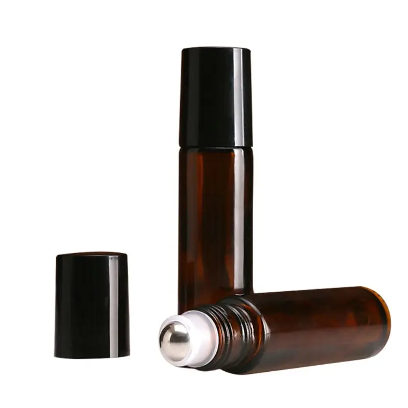 1 Pcs 10 ml Amber Glass Roller Bottle Bottles with Removable Stainless Steel Roller Ball for Essential Oil Perfume