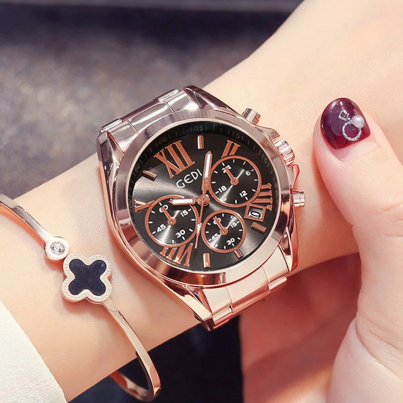 Top Brand Rose Gold Women Watch Luxury Waterproof Calendar Unique Quartz Business Dress Watches for Female Golden Lady Clock