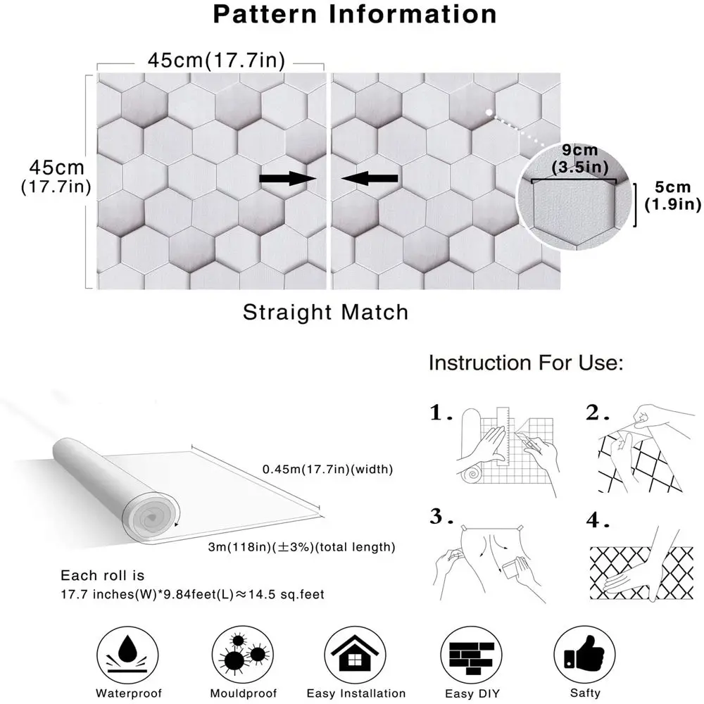 Peel and Stick motivo geometrico carta da parati vinile grigio carta da parati autoadesiva Design per pareti bagno camera da letto decorazioni per