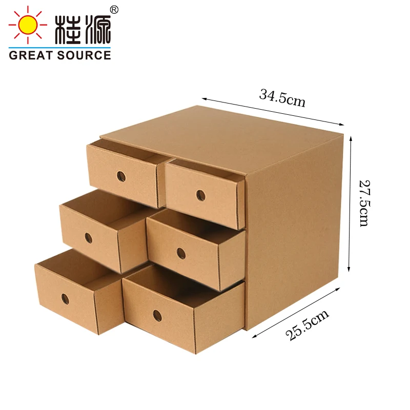 MQQ 6 Drawers Storage Composable Cabinet Office Corrugate Foldable Home Storage Kraft Paper Environment Friendly