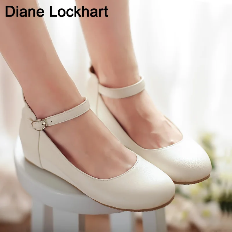 2023 Spring Flats Women Shoes Green Pink Flat Mary Janes Shoes Casual Buckle Round Toe School Shoe Girl White Plus Size 31 32 33