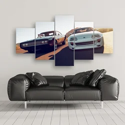 Wall Art Canvas Painting HD Print 5 Pieces Movie Fast Furious Sports Car Racing Car Pictures Bedside Home Decorative Posters