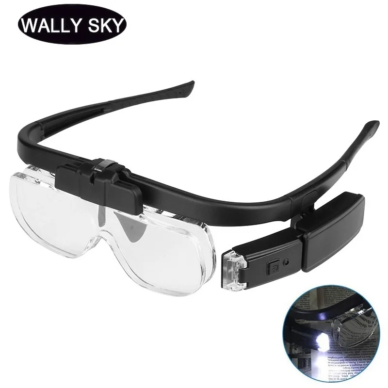 

Magnifying Glasses Folding Eyeglasses Magnifier USB Charging 2 LED Light 1.5X 2.0X 2.5X Adjustable 3 Lens Reading Repair Tool