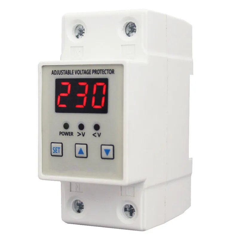 

Adjustable Self Recovery Over Voltage Under Voltage Protection Device 40A Smart Home 63A Digital Delay Protection Switch 220V
