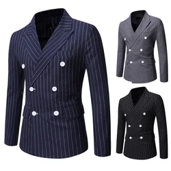 Men Blazer Slim Fit 2021 Autumn Winter New Men's Suit Striped Printing Casual Double-breasted Suit Jacket Men Clothing