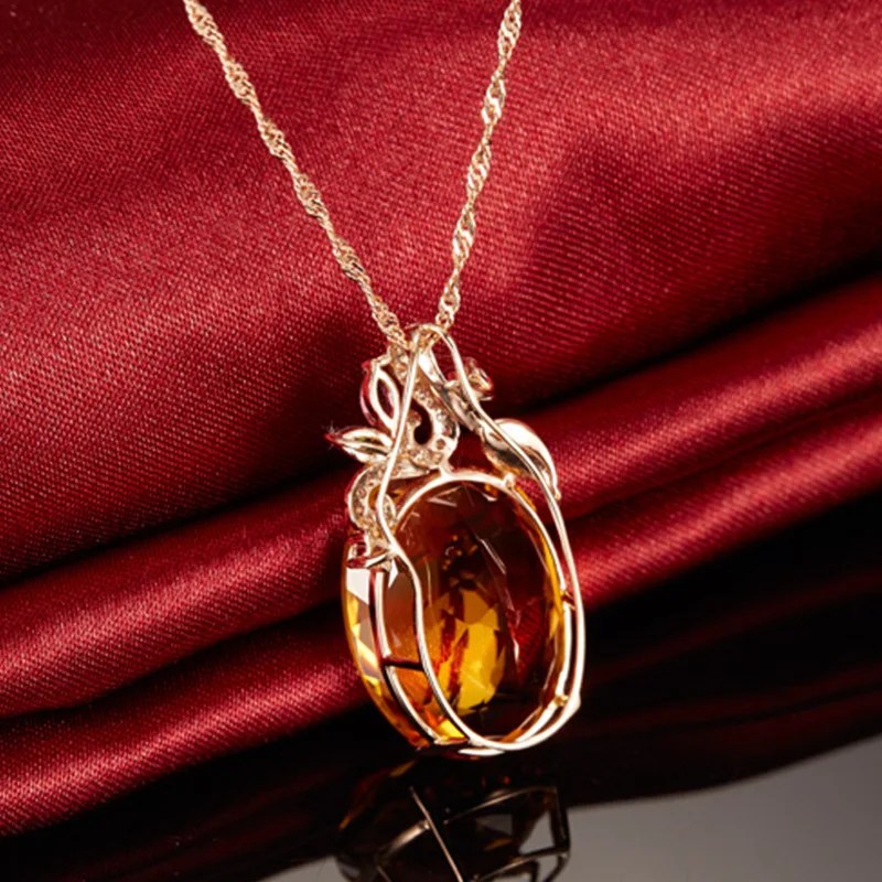 ZHFANGIYE Classic Necklace 925 Silver Jewelry with Oval Citrine Zircon Gemstone Pendant for Women Wedding Party Promise Gifts