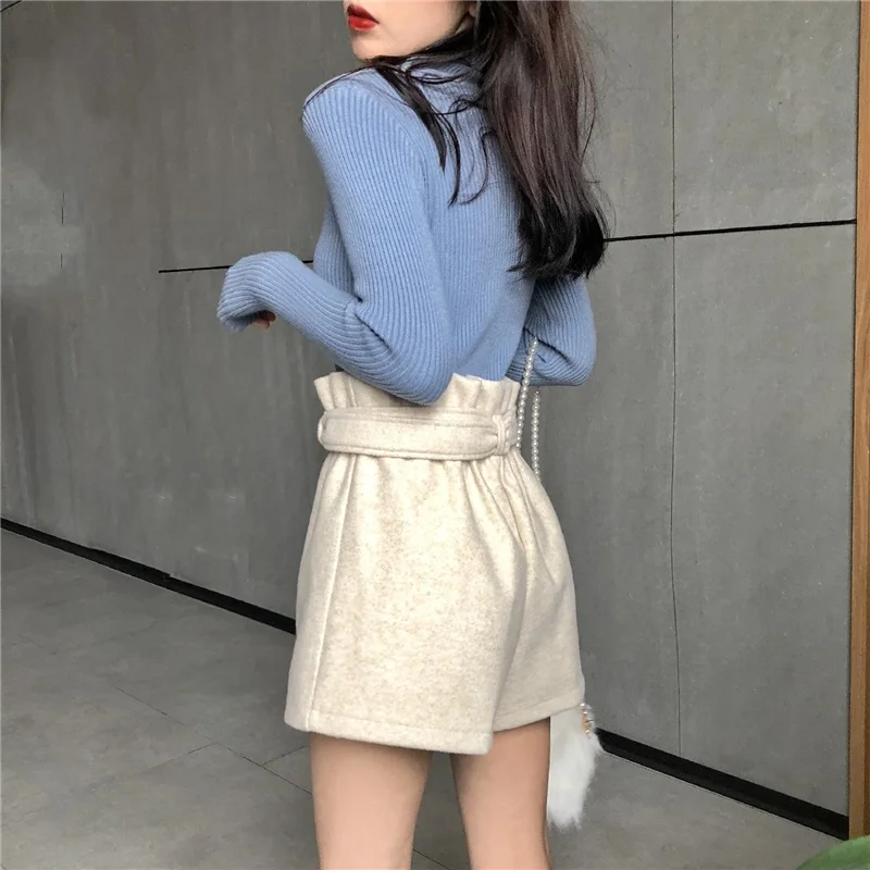 Women Shorts Popular 5XL New Autumn Solid All-match Elastic High Waist Trousers with Belt Wide Leg A-line Loose Ulzzang Girls