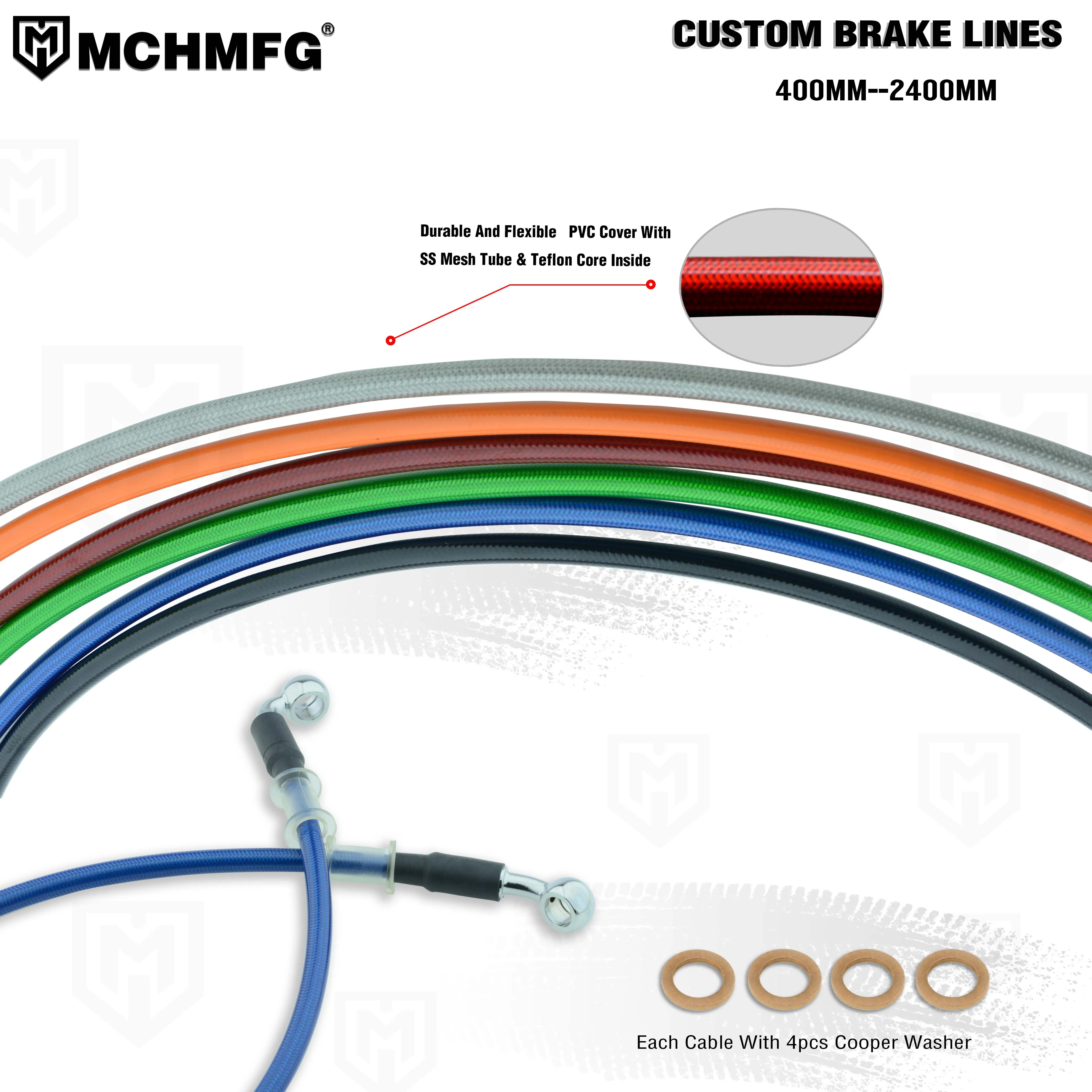 MCH Braided Brake Hose Moto M10 Banjo 28 90 Degrees Motorcycle ATV Hydraulic Clutch DOT Flexible Tube Line Oil Hose 400 2400mm