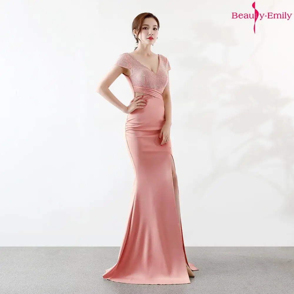 

Beauty Emily Sexy 2019 V Neck Sleeveless Sequins Mermaid Dress New Design Formal Prom Gowns Party Evening Dresses robe de soiree