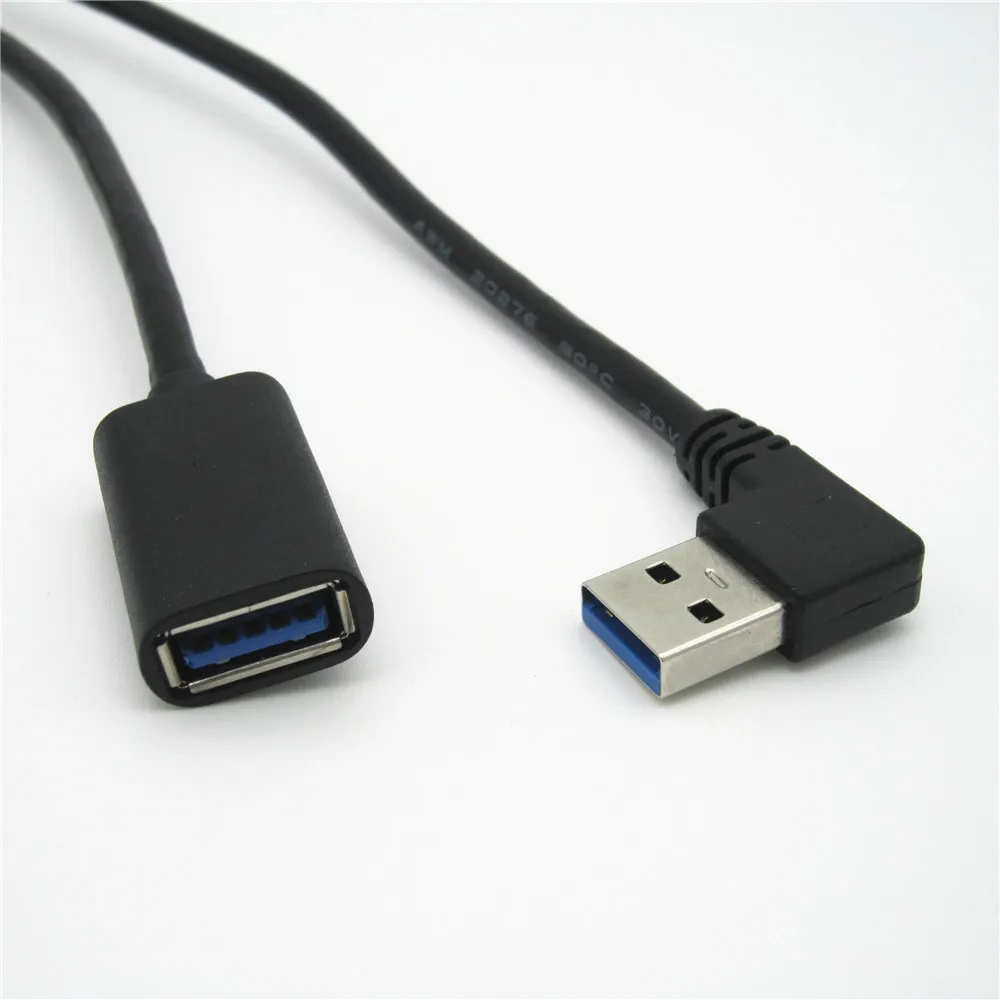 Adaptador de Cable de extensión USB 3,0 macho a USB 3,0 hembra, 50cm, 90 grados, transmisión rápida, izquierda/derecha/arriba/abajo, 30CM