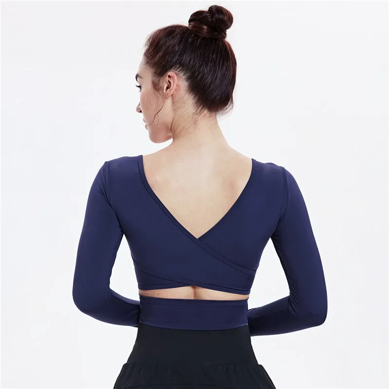 Clearance Sale Women Sexy Backless Slim Sports Tee Crop Top Yoga Shirts Gym Fitness Long Sleeve Workout Female Workout T-Shirts