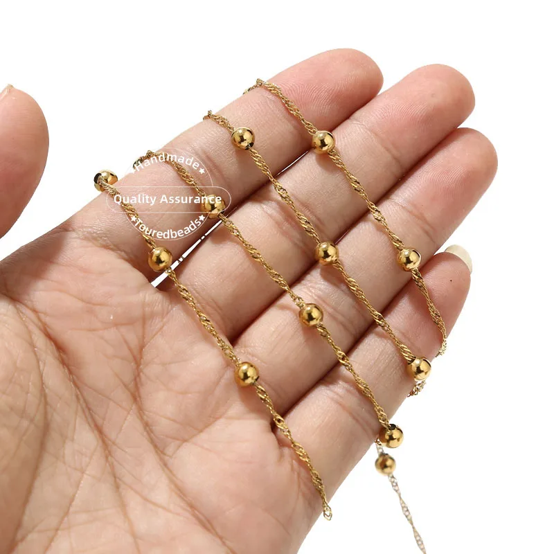 1M Stainless Steel Gold Dainty Satellite Water-Wave Chain 5mm Ball Beaded Chains for DIY Necklace Bracelet Anklet Jewelry Making