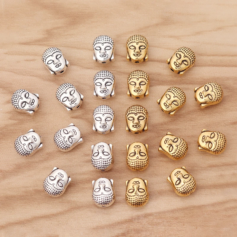 

20 Pieces Tibetan Silver/Gold Color 3D Buddha Head Spacer Beads Charms for Bracelet Necklace Jewellery Making Findings 9x8mm