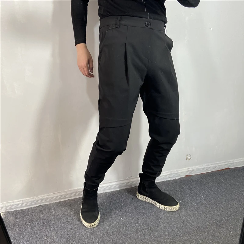 Men's Legged Overalls Autumn Korean Version Pocket Fold Fashion Personality Versatile Youth Trend Slim Fit Casual Pants