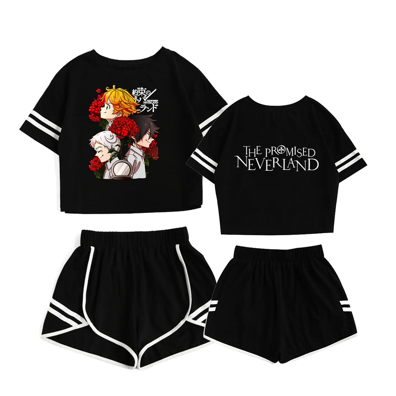 

The Promised Neverland Animation Leisure Short Sleeve Women's Suit 2 Piece 2D Printing 2021 New Summer Top Fashion Outfit