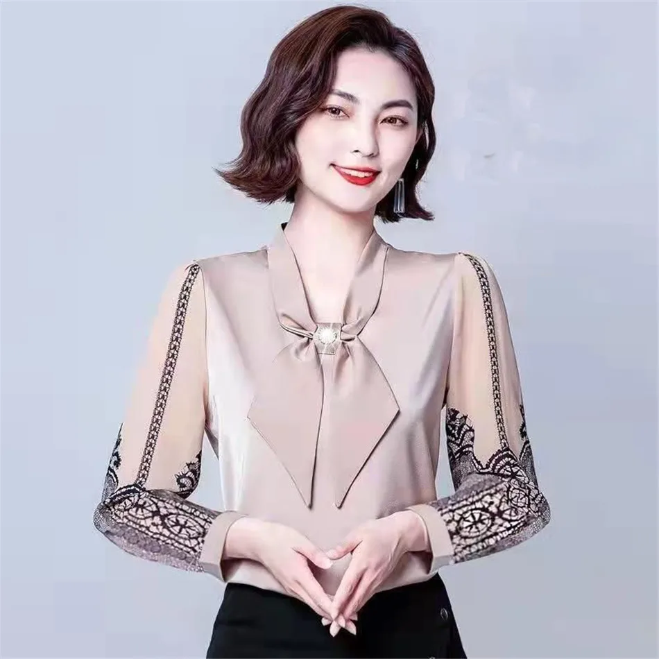 

Spring Autumn Women Chiffon Shirts Fashion Temperament Bow-Knot Long Sleeve Scarf Collar Casual BlusesTop Blusas MM1322