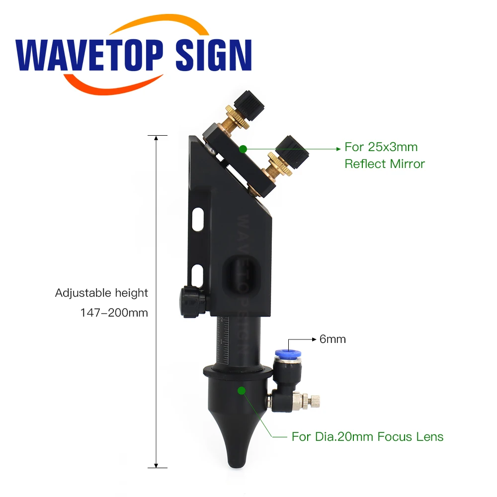 WaveTopSign Co2 Laser Head for Focus Lens D20mm F50.8 Reflect Mirror 25mm for Laser Engraving Cutting Machine