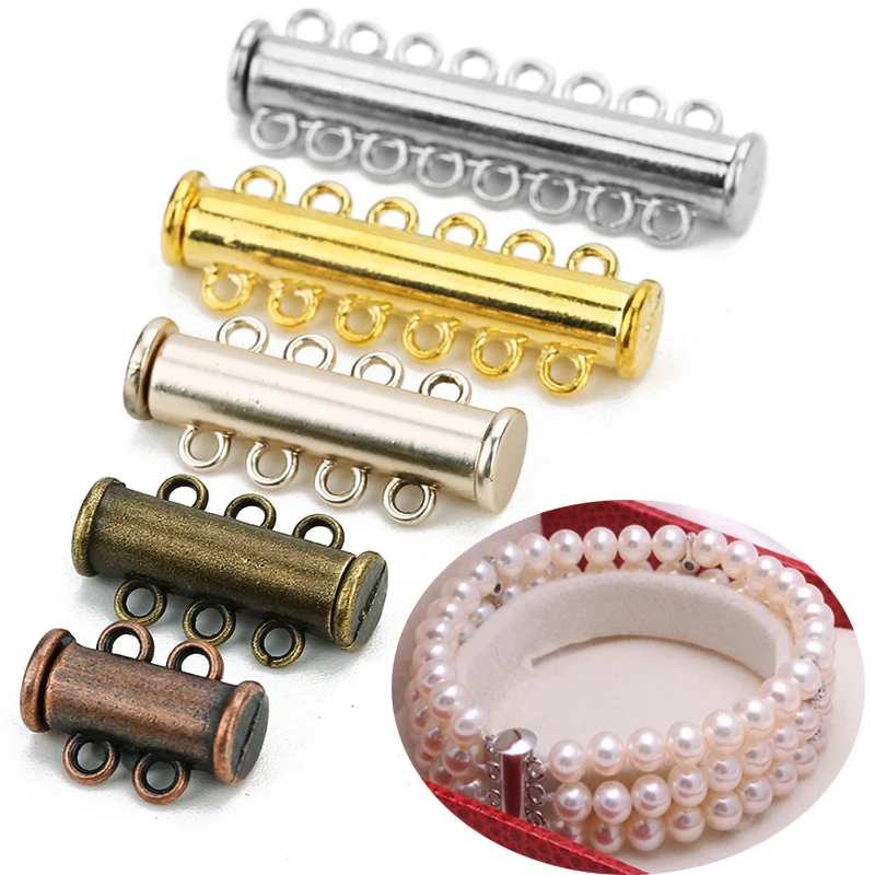 5pcs Gold Plated Strong Magnetic Slide Tubes Lock For Layered Bracelet Necklaces Buckle Hook Jewelry Making Findings Wholesale