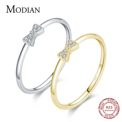 MODIAN Pure 925 Sterling Silver Gift With Small Bow Finger Rings For Women Cute Stackable Rings Band Silver Fine Jewelry Anel