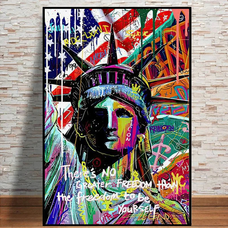 

Graffiti Statue of Liberty Canvas Painting Wall Art Abstract Street Pop Art I Love New York Poster Prints For Lving Room Decor