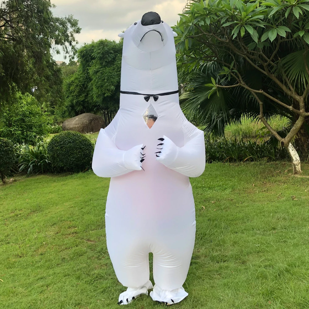 Adult White Polar Bear Inflatable Costume Funny Carnival Halloween Anime Cosplay Jumpsuit Party Disfraz for Woman Man