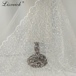 1yard New white polyester embroidery rib mesh tulle lace fabric diy wedding evening dress fabric widows gauze