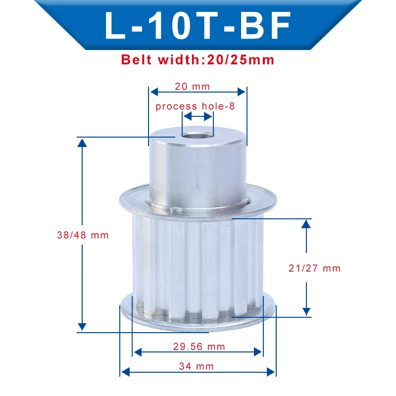 Timing Pulley L-10T/11T  Aluminum Material Pulley Wheel  Process Hole 8 mm Slot Width 21/27 mm For L-Timing Belt width 20/25 mm