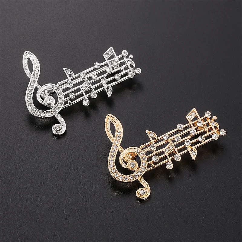 Music Note Large Brooches For Women Men Austrian Crystal Scarf Coat Clips Pins Icon Jewelry Party Dress Broche Decoration