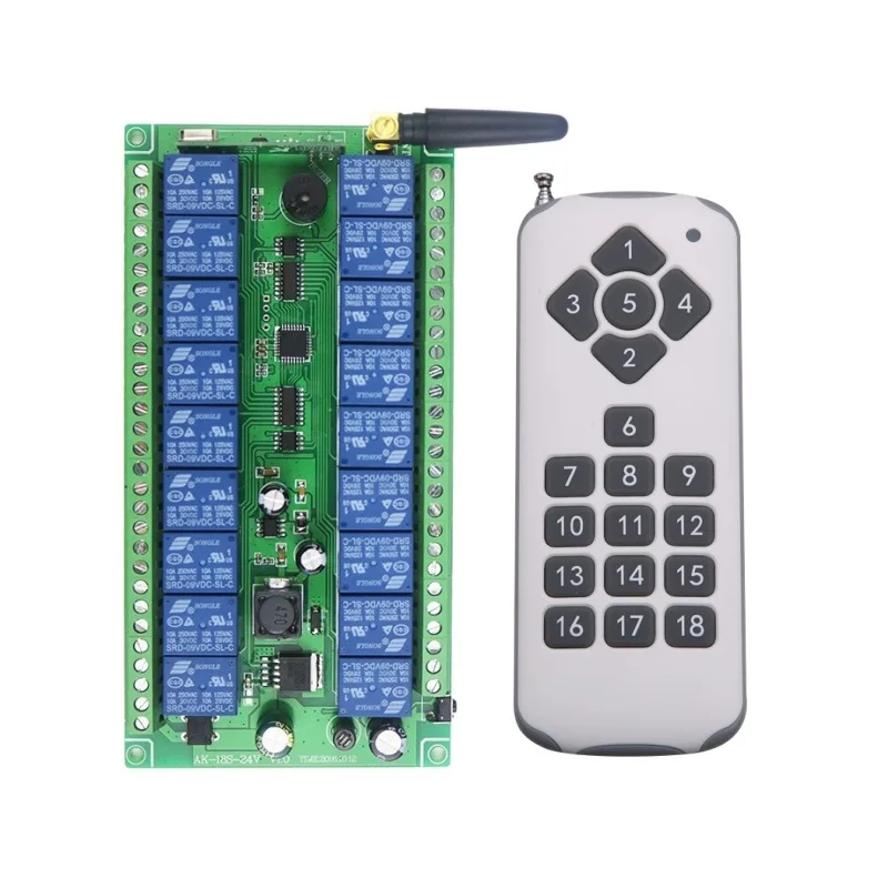 DC12V 24V Wide voltage 18 CH 18CH RF Wireless Remote Control Switch System, Transmitter + Receiver,315/433.92 MHZ + antenna