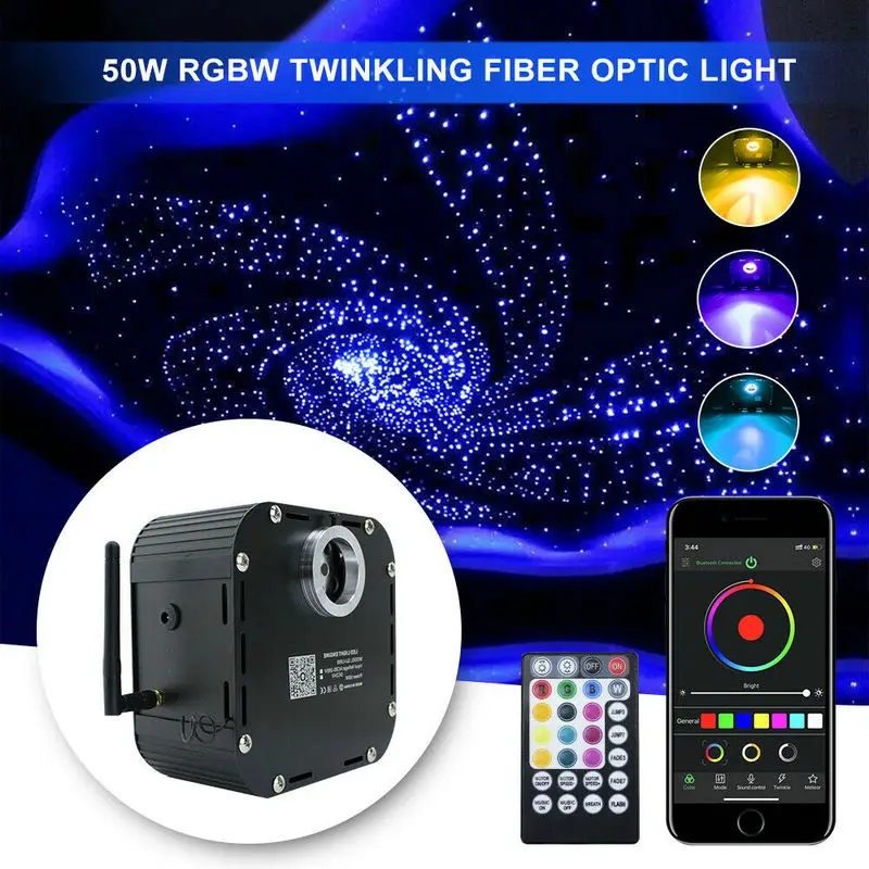 50W RGBW 4-Speed Twinkle LED Fiber Optic Star ceiling Light Engine Smart phone APP Control 28keys RF Remote controller