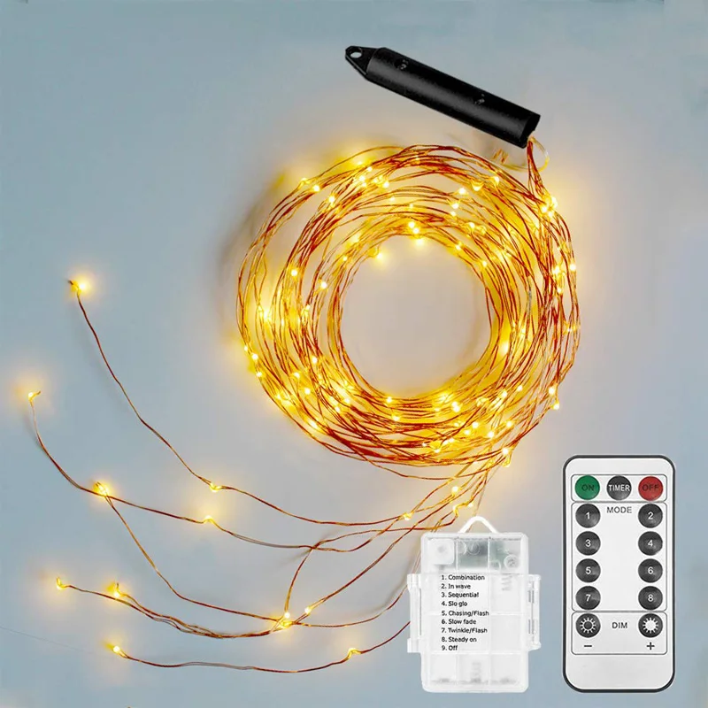 Guirnalda de luces LED de hadas para decoración, guirnalda de cascada parpadeante con batería de 2M y 5 hebras, bricolaje, lámpara de Navidad