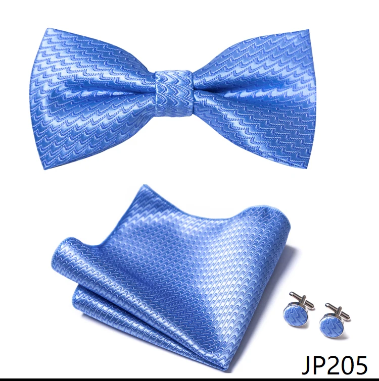 Great Quality Silver Office Butterfly Hanky Cufflink Set Bowtie For Men Geometric Hombre Formal Clothing
