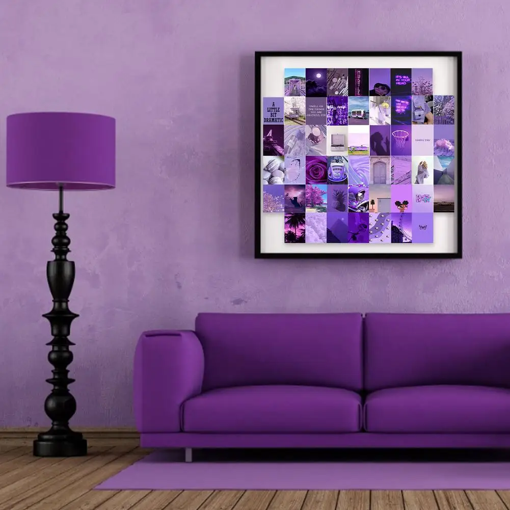 50 PCS Wall Stickers Wall Collage Kit Purple Elements Aesthetic Poster Home Decor Photo Postcards Collection Art Prints 10x15cm