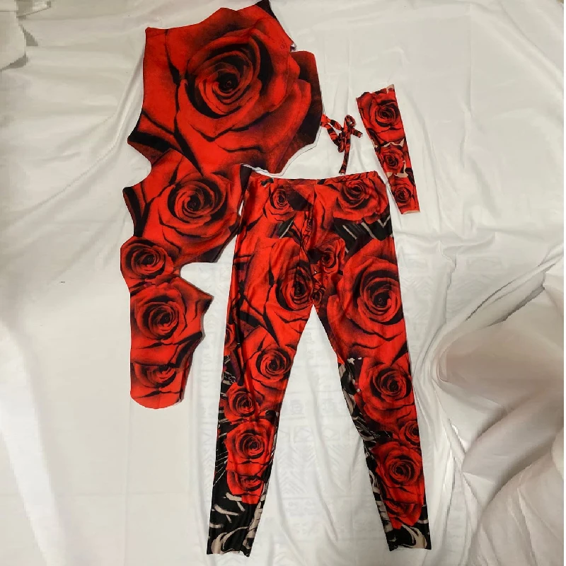 Nuovo arrivo red rose strass cristallo stampa body donna uomo Stage Dance Costume party club cantante femminile spettacolo performance