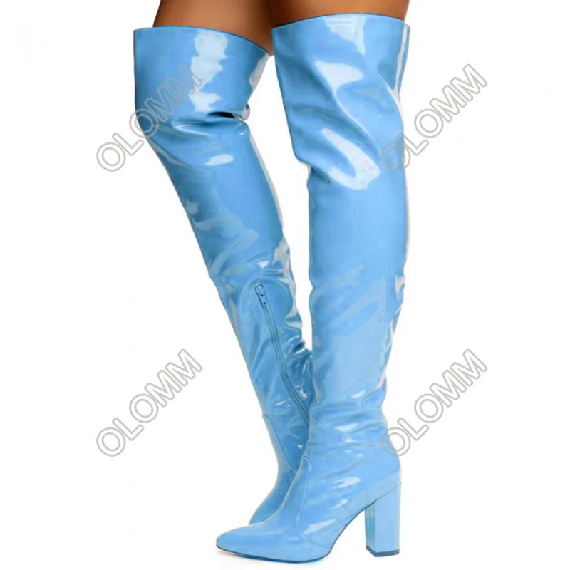 Olomm 2025 Handmade Women Over The Knee Boots Block Heels Boots Round Toe 7 Colors Night Club Wear Shoes Women Plus US Size 5-15