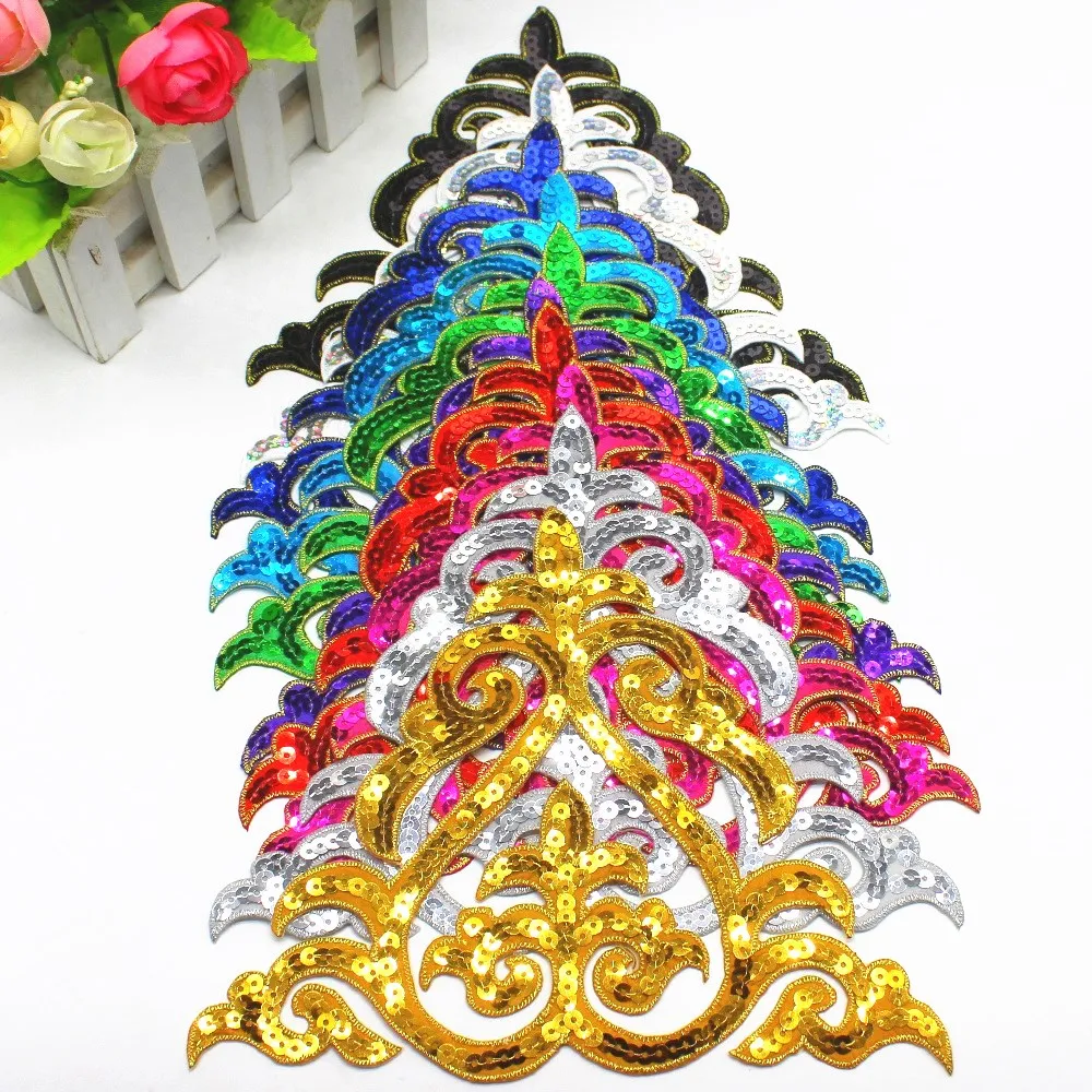 1 Piece Iron On Gold Sequined Applique For Cosplay Dress Trims Gold Embroidery Patches 19cm*17cm