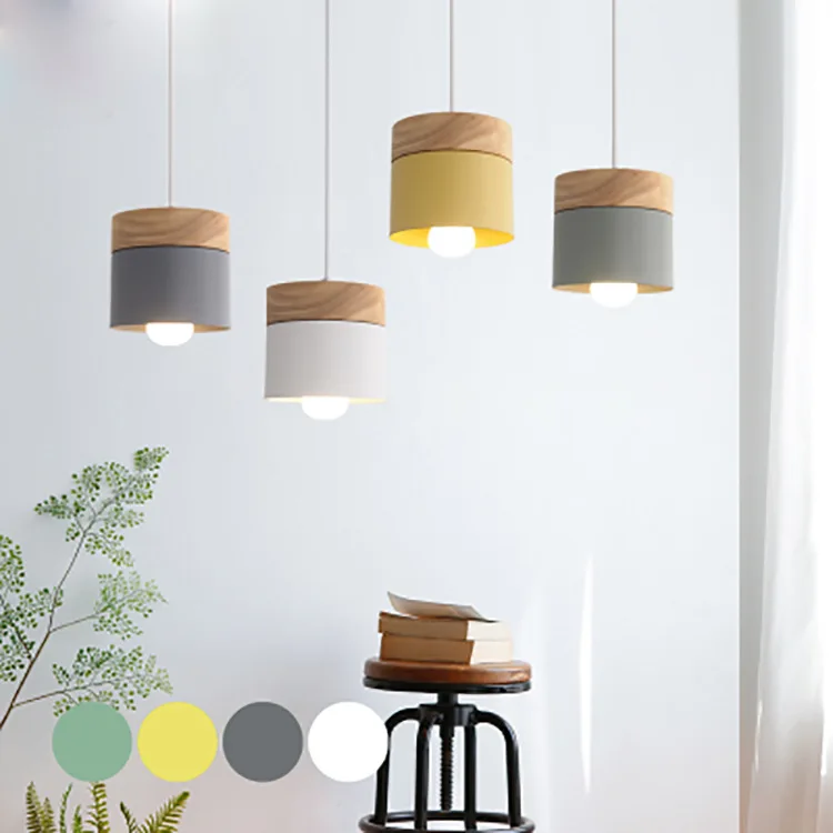 Modern Led Pendant Light Fixture With Wood Iron Dining Room Cafe Restaurant Nordic Indoor Wooden Cylinder Hanging Lamp Homedeco