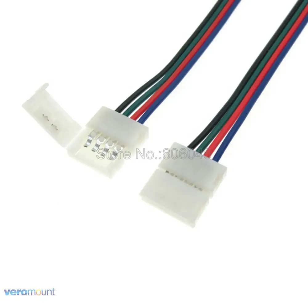 4Pin Solderless Rgb Led Connector Kabel 1-Weg Strip Controlller 2-Weg Strip Strip Connector Voor 10Mm 5050 Smd Rgb Strips