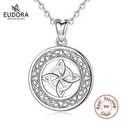 EUDORA 100% 925 Sterling Silver Celtic knot Pendant Fine Round knot Necklace good luck Jewelry For Lady girl New Year Gift D122