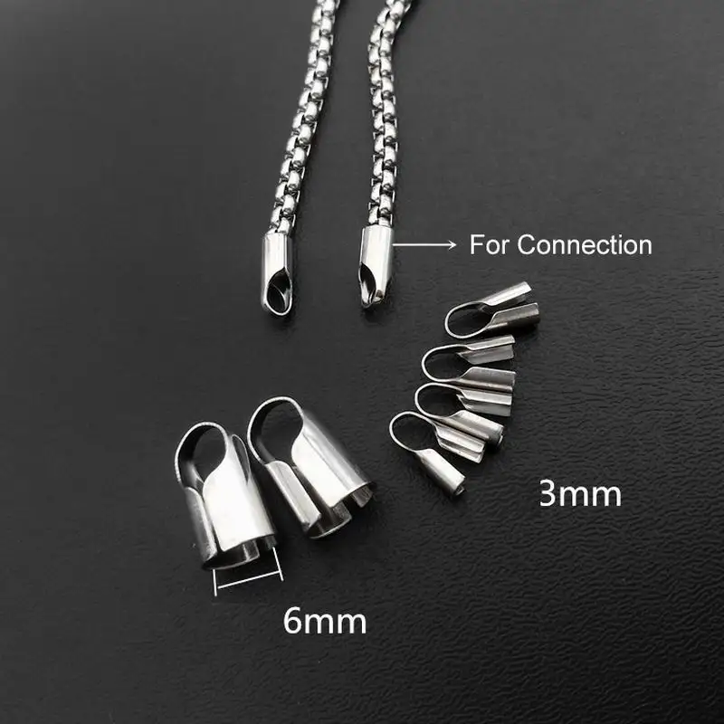 20pcs/lot   Stainless Steel Cords Crimp End Beads Caps Leather Clip Tip Fold End Crimp For Diy Necklace Bracelet Jewelry Making