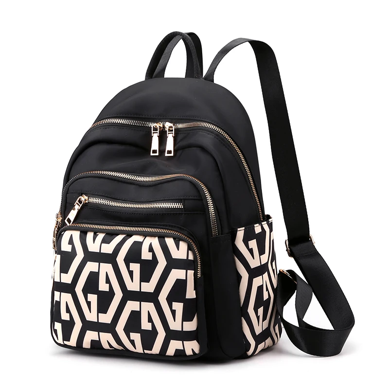 Women Waterproof Nylon Backpack Geometric graffiti pattern Shoulder Bag Youth Vitality Style Multi-functional Travel School Bag