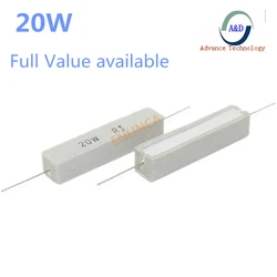 1Pcs Full Value 20W 5% Cement Resistor Power Resistance 0.1 ~ 10K 1R 2R 6.8R 0.01R 4.7R 330R 510R 68R 10R 100 1K 1.5K 2K 10K ohm