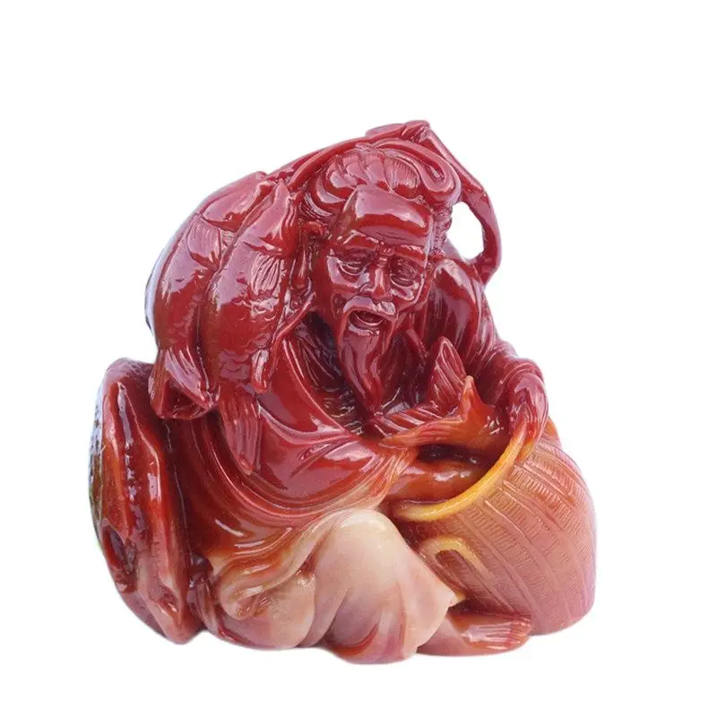 

Shoushan stone carving jade lotus stone desktop Home Furnishing fish Weng yielding character ornaments