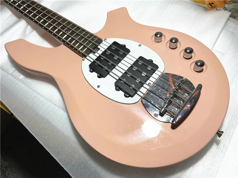 Custom edition pink 4-string electric bass rose wood fingerboard white guard can be customized