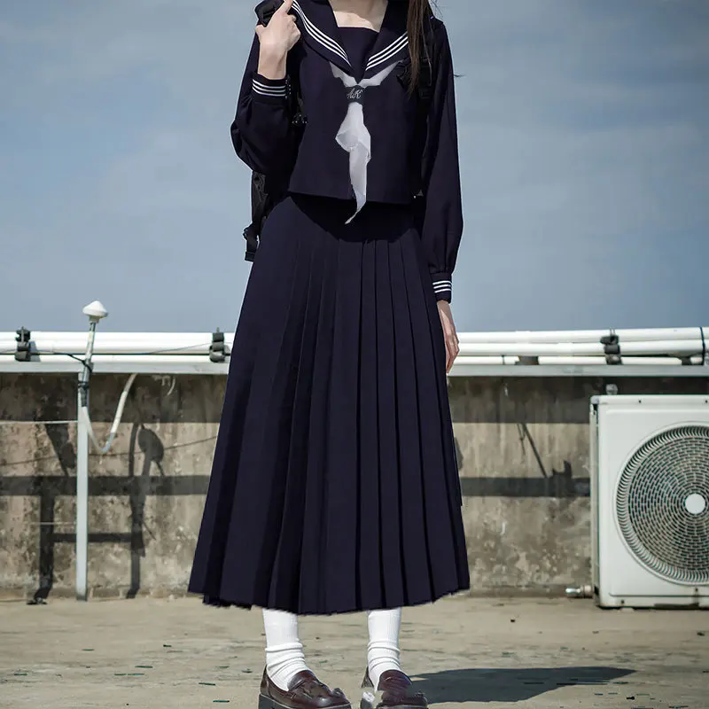 Uniforme de Lycée Japonais Coréen pour Fille, Tenue Formelle d'Automne, Style Marin, Mode Douce, Ensembles Jk, Jupe Longue et Moyenne Courte