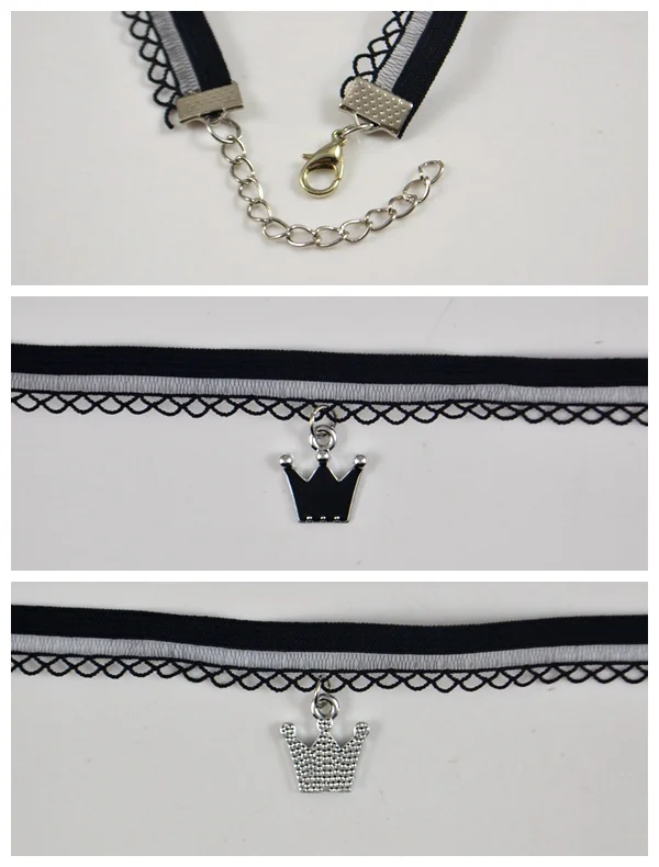 Elegant Lace Choker Necklace Black Crown Pendant Necklace Women Fashion Jewelry