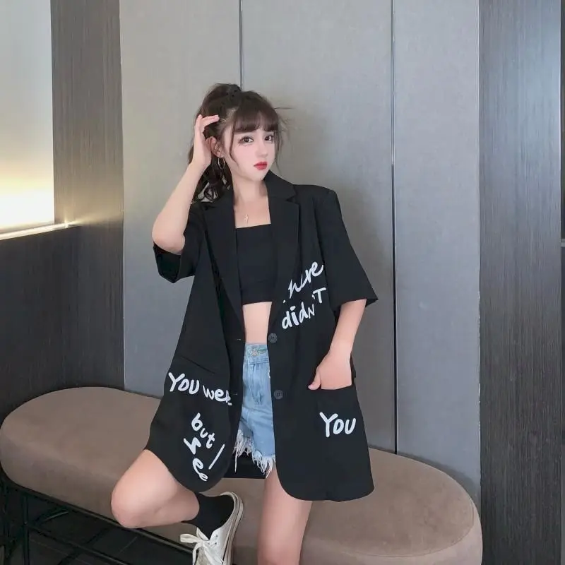 Extra Large Size Suit Jacket Summer Thin Suit Jacket Women\'s Loose Casual Street Fried Short Sleeve Blazer Women Oversized Tops