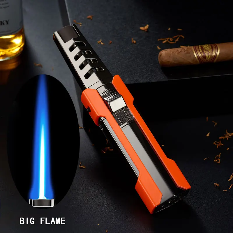 Torch Kitchen BBQ Metal Jet Flame Windproof Gas Butane Big Strong Lighter For Cigar Candle Camping Fireplace For Men Tools