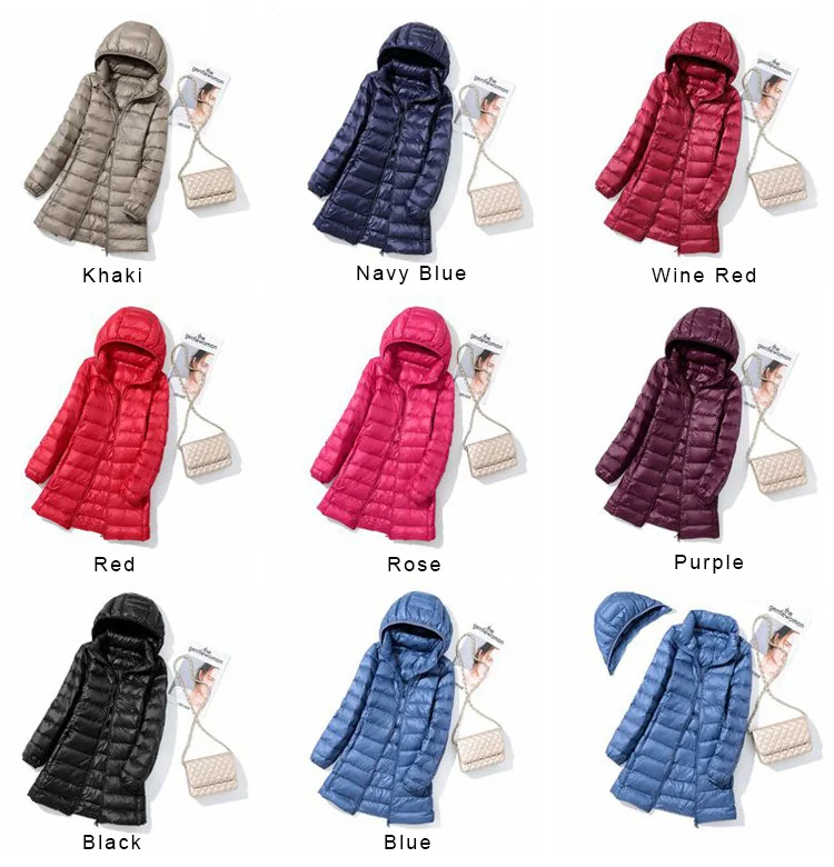 Schinteon M-7XL Women Down Jacket Ultralight White Duck Down Long Coat with Removable Hood Thin Slim Spring Autumn Outwear New
